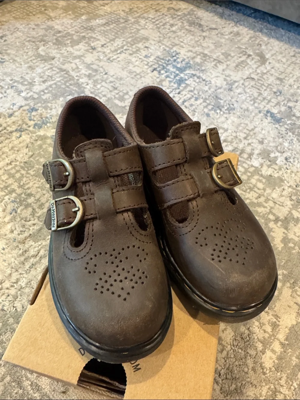 Dr. Martens Dark Brown 8065T Double-Buckle Kids Mary Jane Shoes